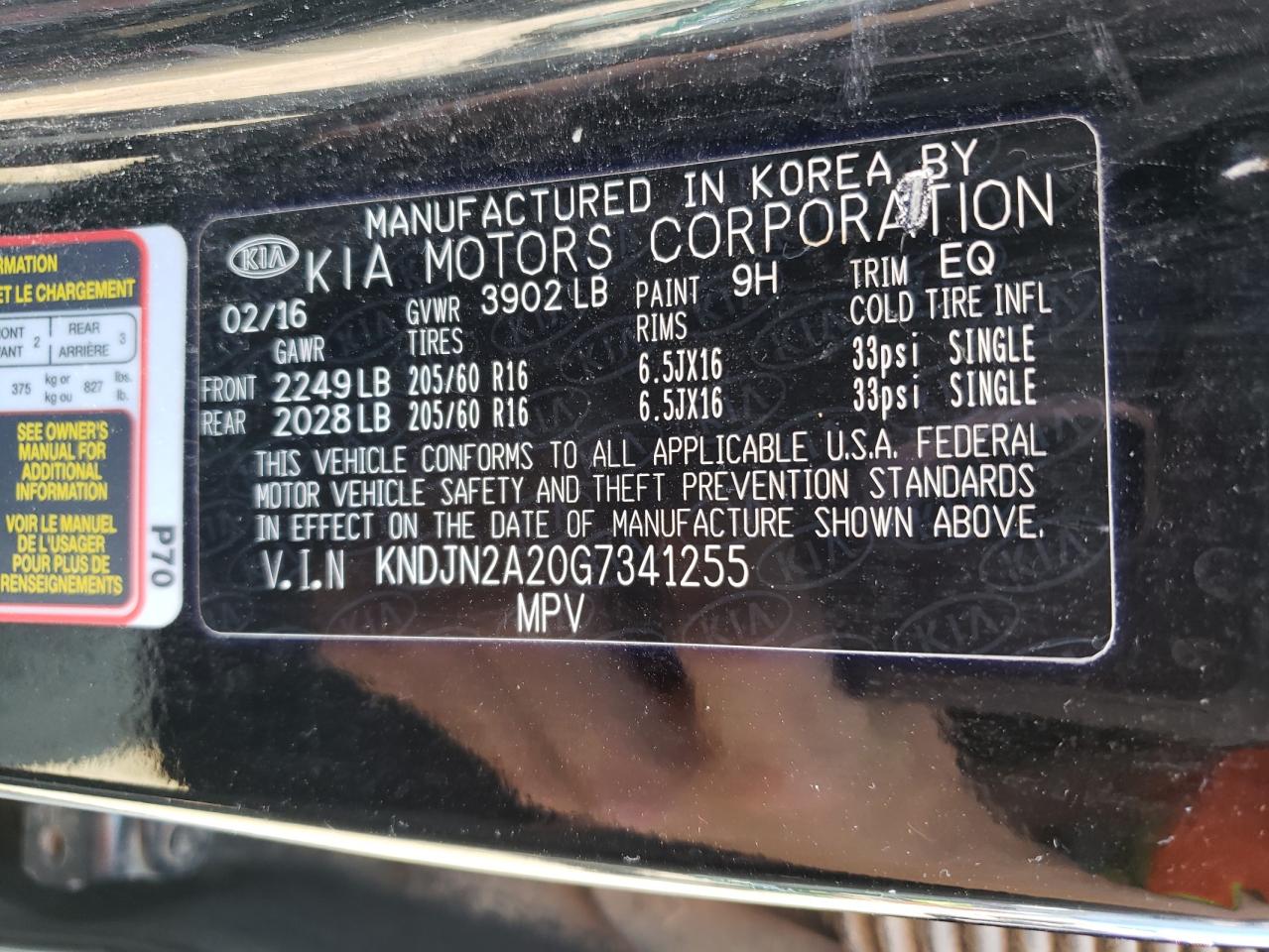 2016 Kia Soul VIN: KNDJN2A20G7341255 Lot: 62470594