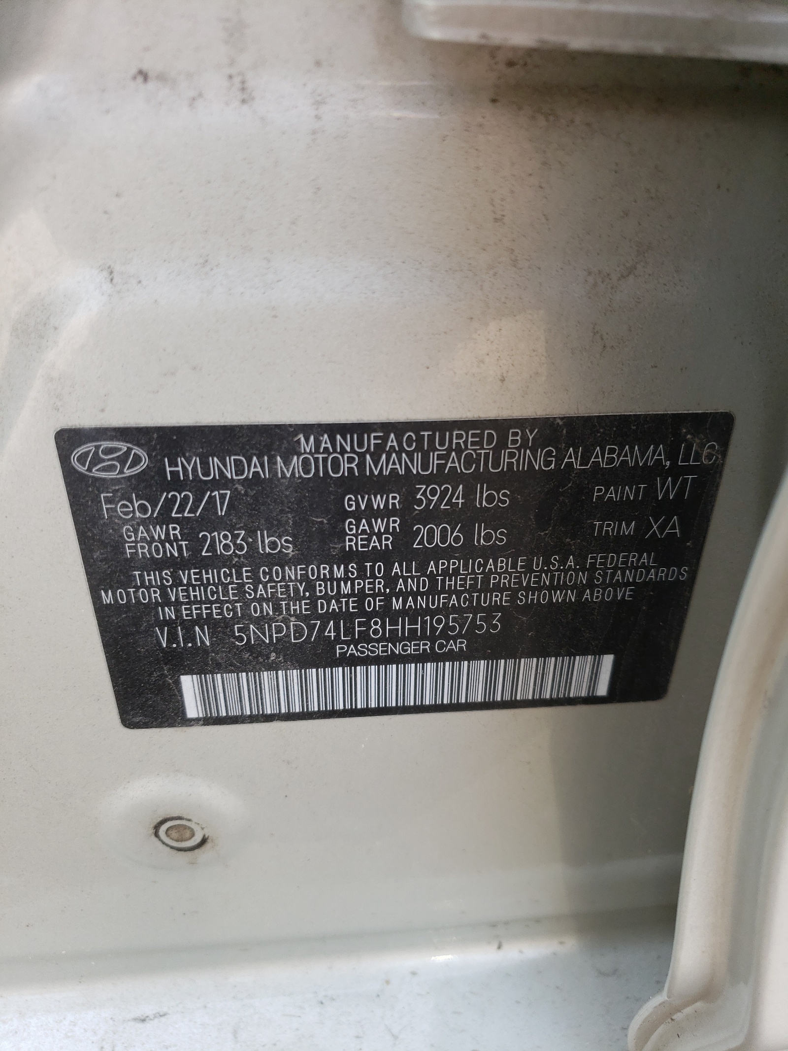 5NPD74LF8HH195753 2017 Hyundai Elantra Se