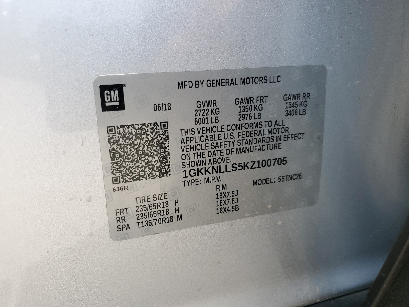 1GKKNLLS5KZ100705 2019 GMC Acadia Sle