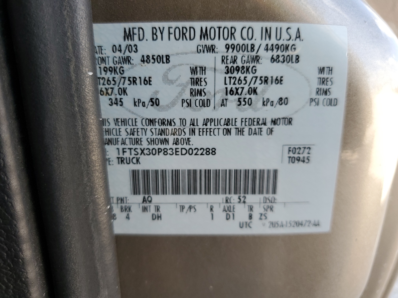 1FTSX30P83ED02288 2003 Ford F350 Srw Super Duty