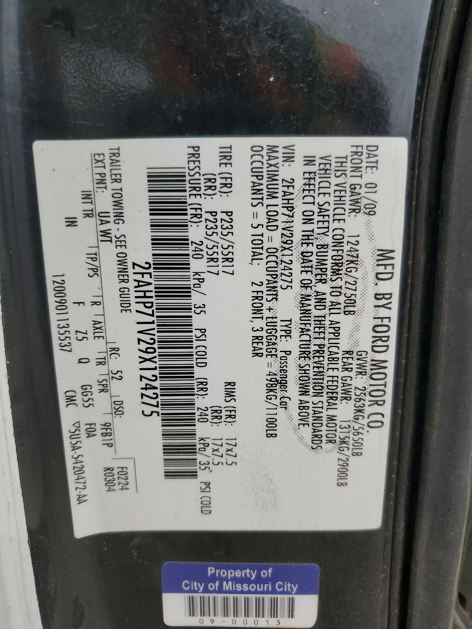 2FAHP71V29X124275 2009 Ford Crown Victoria Police Interceptor