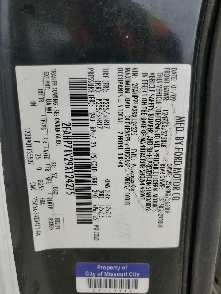 2009 Ford Crown Victoria Police Interceptor VIN: 2FAHP71V29X124275 Lot: 64980474