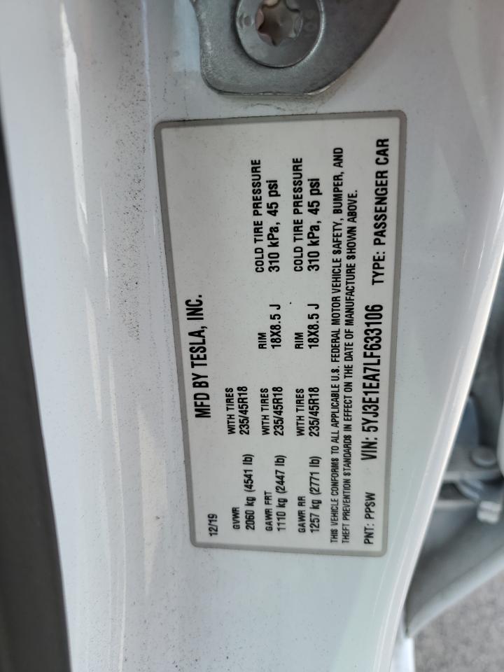 2020 Tesla Model 3 VIN: 5YJ3E1EA7LF633106 Lot: 64513634
