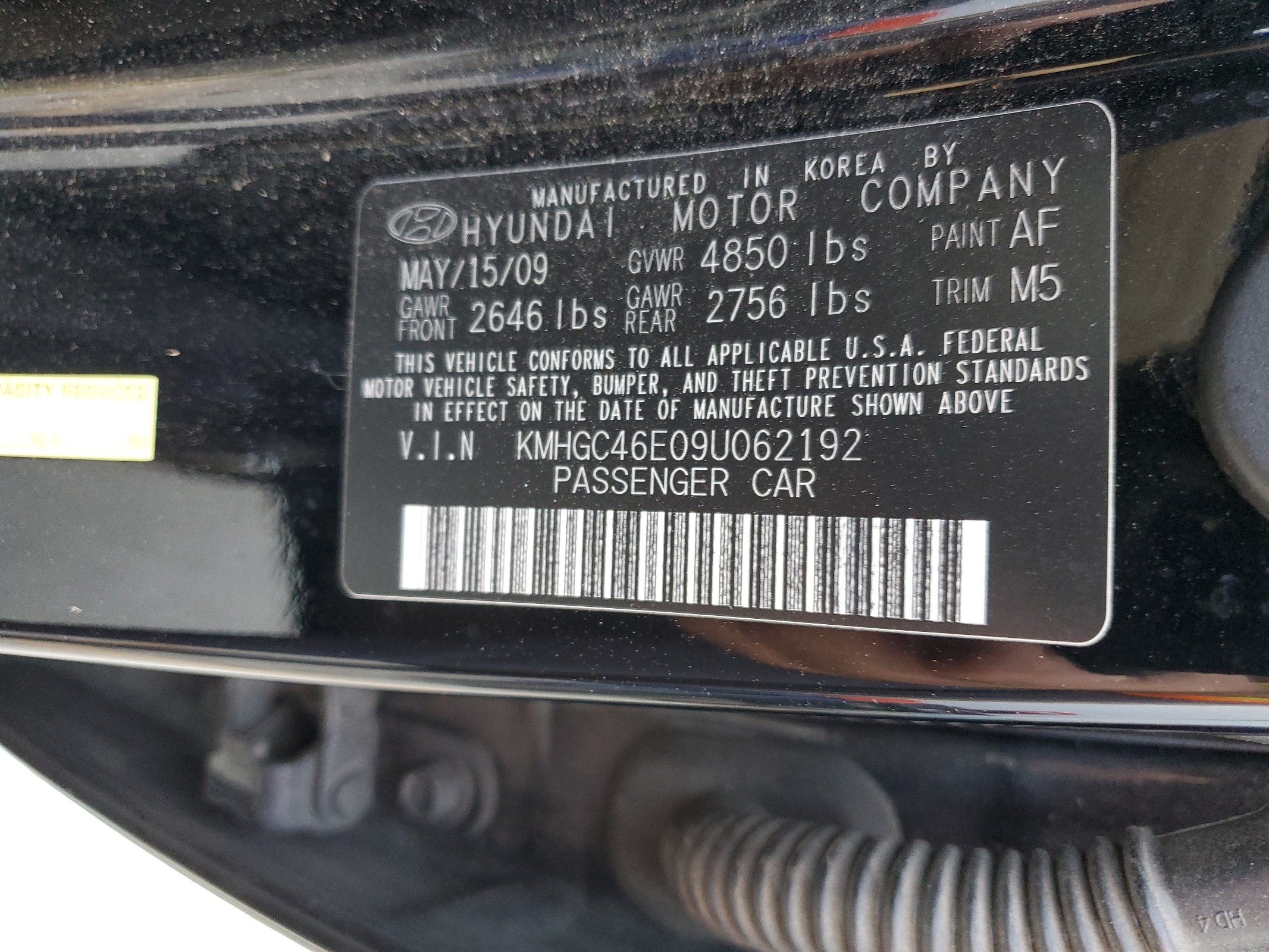 KMHGC46E09U062192 2009 Hyundai Genesis 3.8L