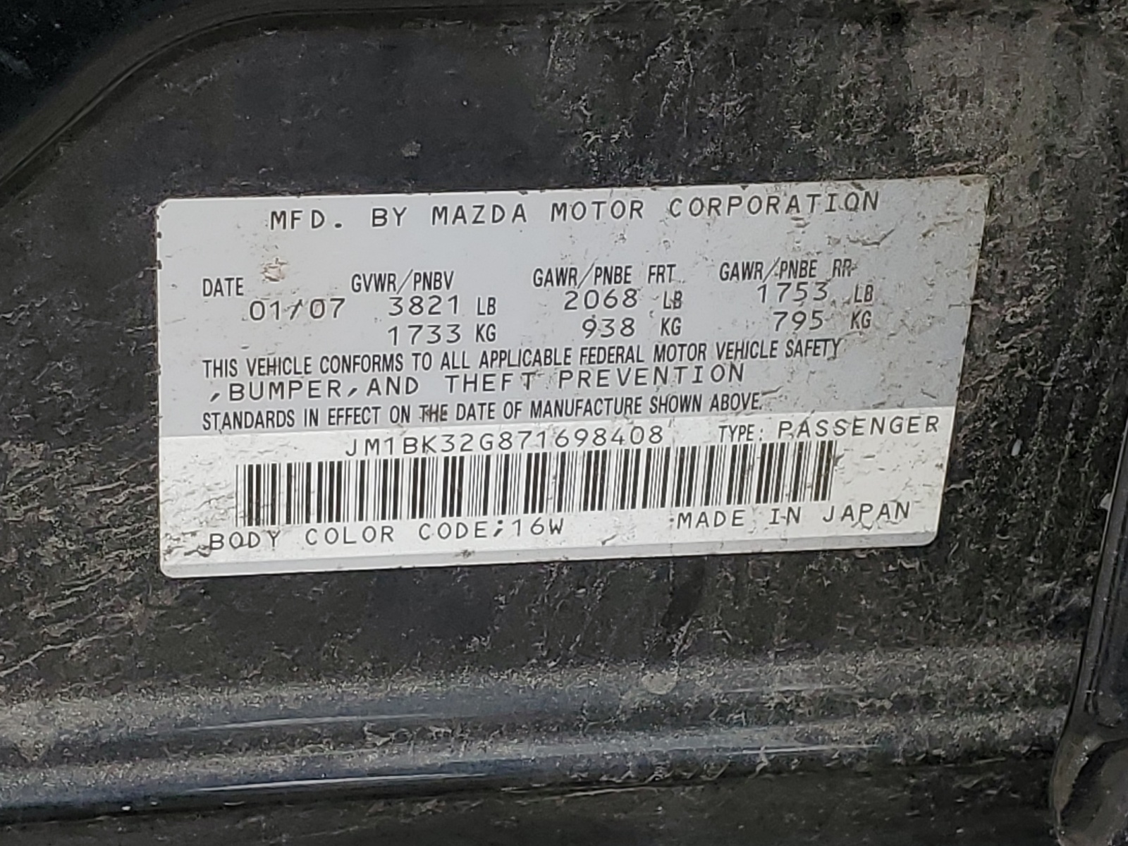 JM1BK32G871698408 2007 Mazda 3 I