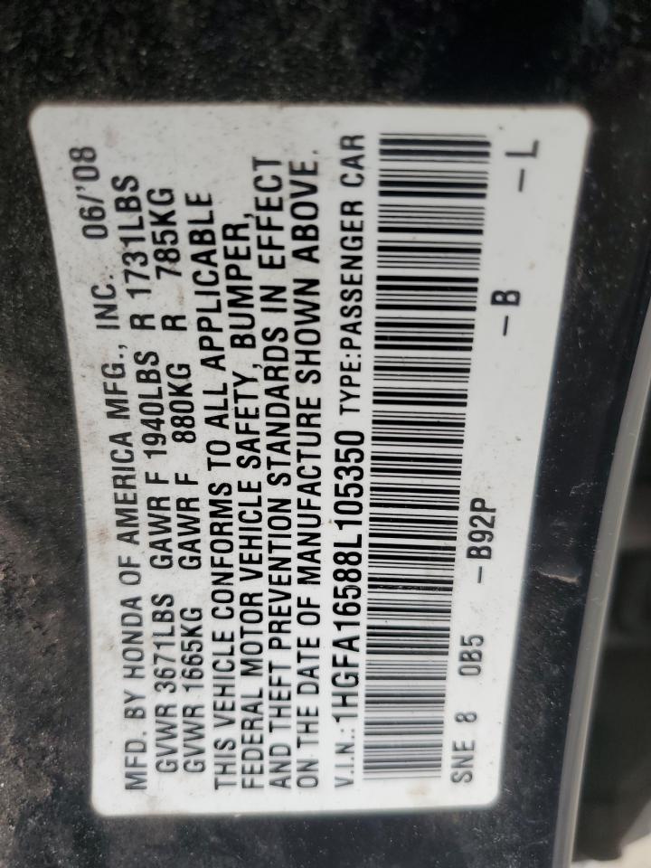 2008 Honda Civic Lx VIN: 1HGFA16588L105350 Lot: 65533004