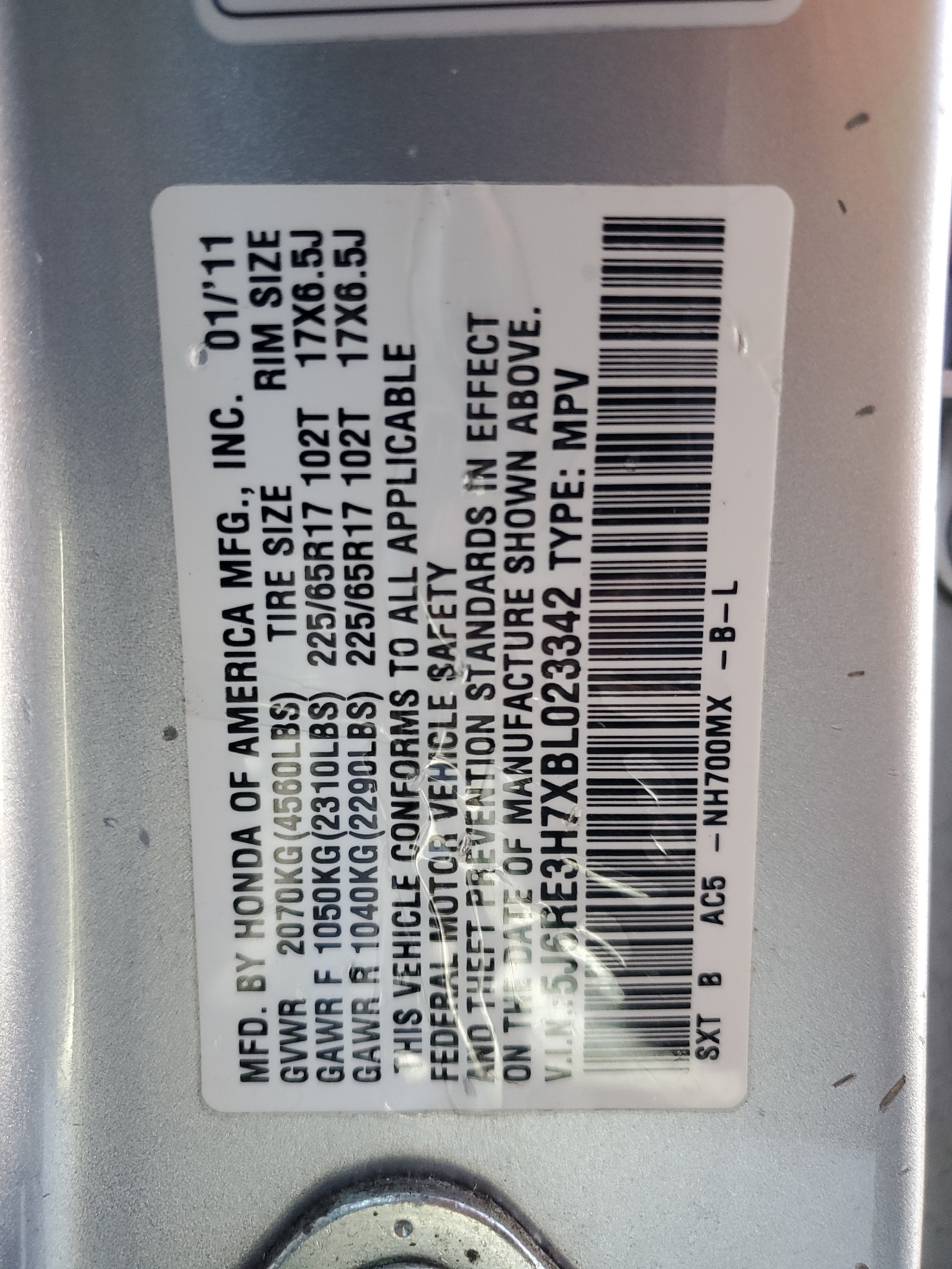 5J6RE3H7XBL023342 2011 Honda Cr-V Exl