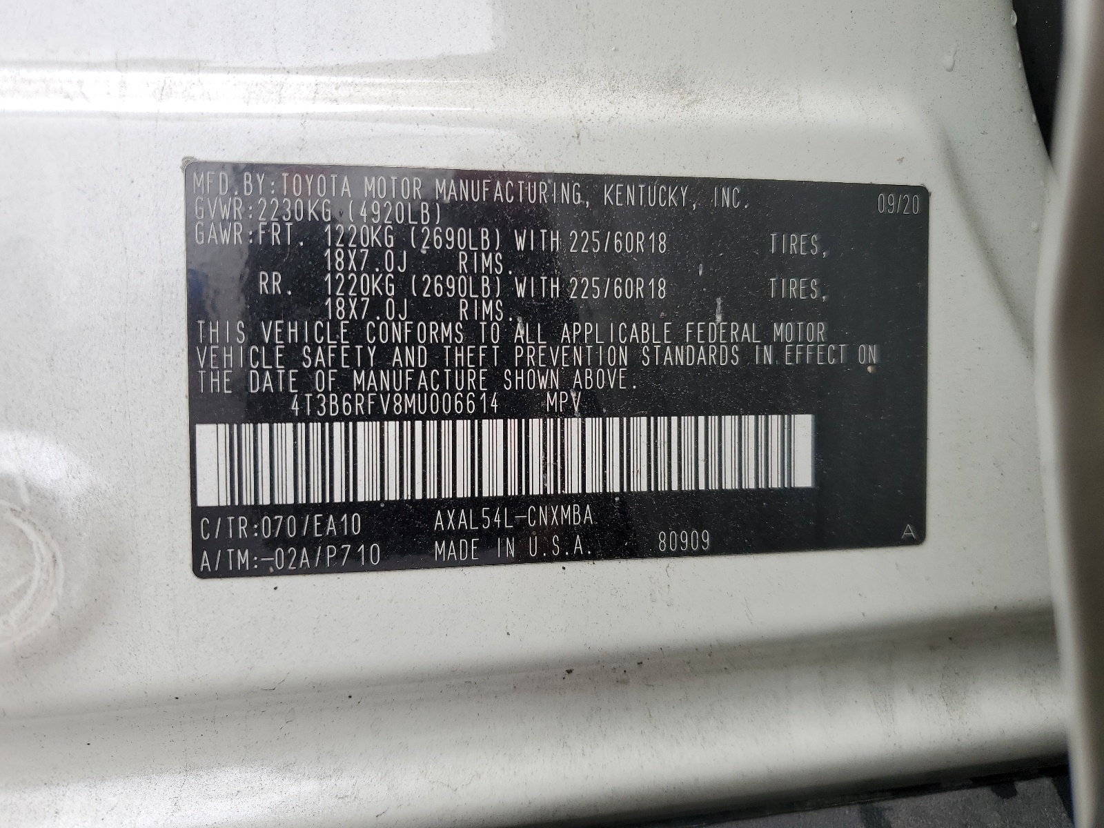 4T3B6RFV8MU006614 2021 Toyota Rav4 Xle Premium