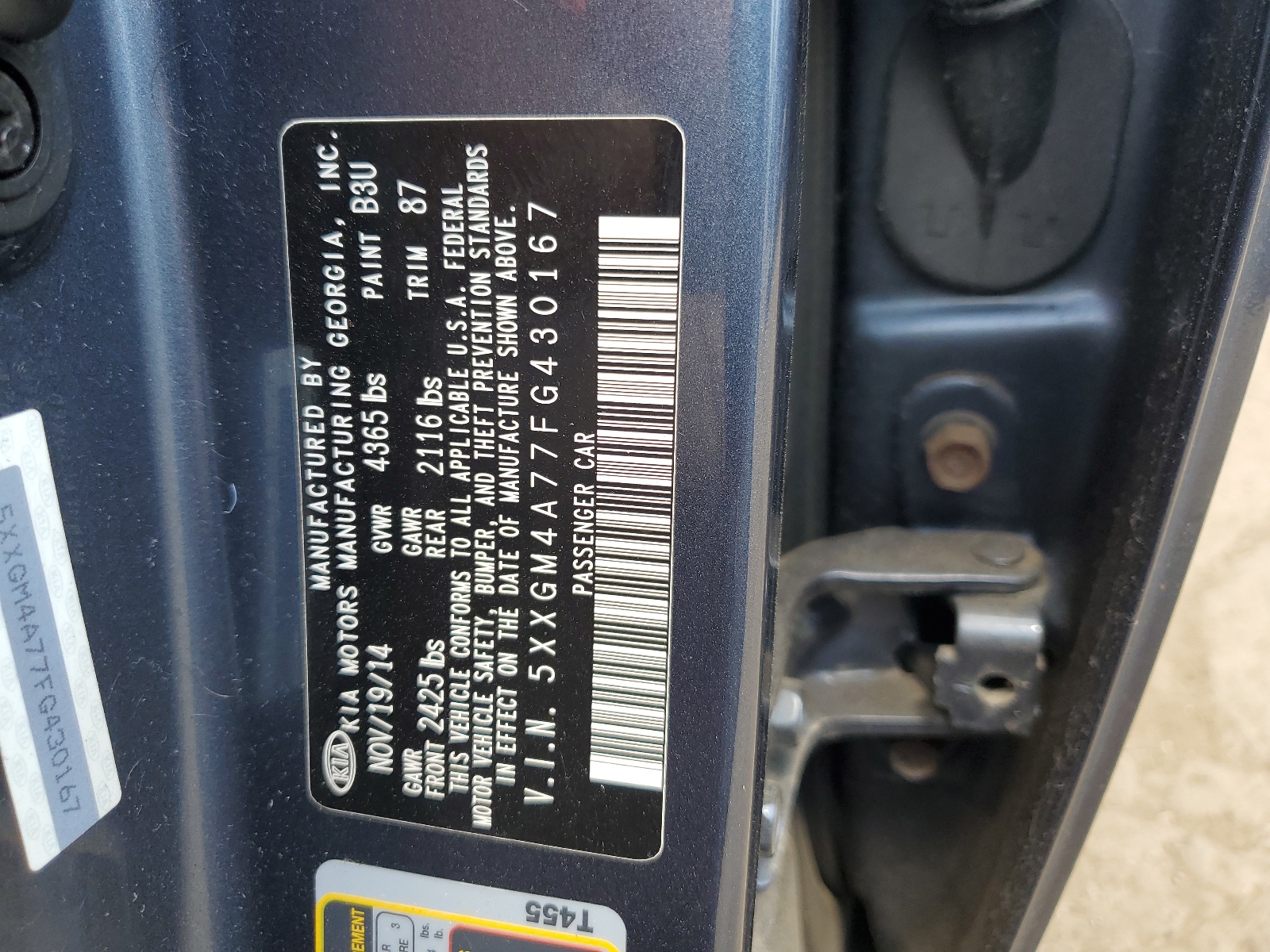 5XXGM4A77FG430167 2015 Kia Optima Lx