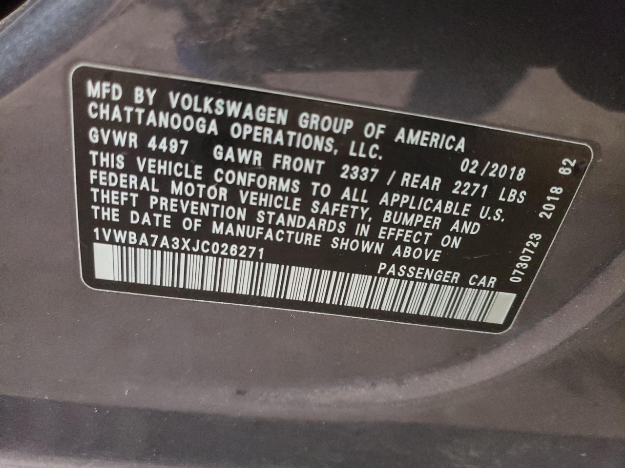 1VWBA7A3XJC026271 2018 VOLKSWAGEN PASSAT - Image 12