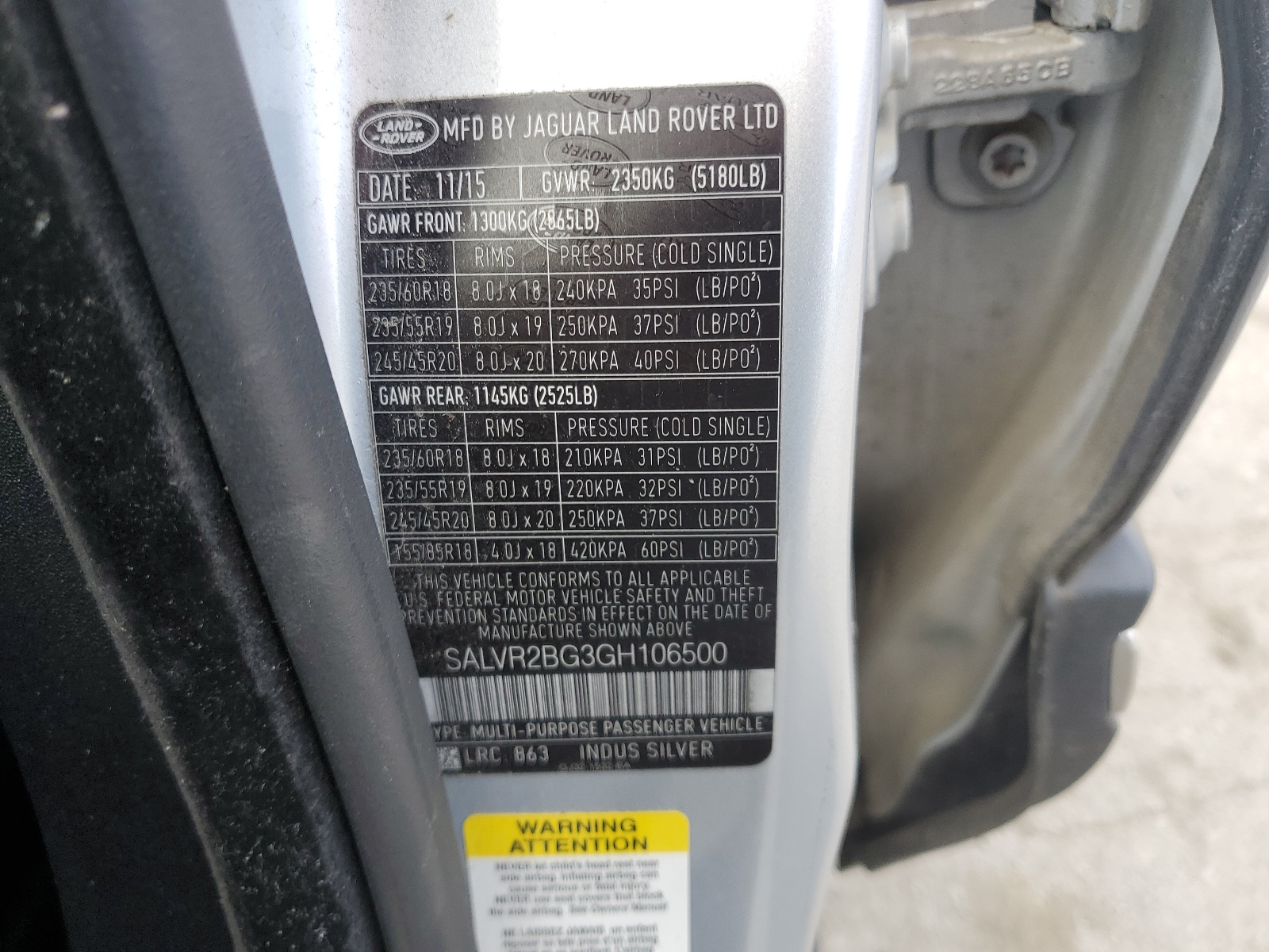 SALVR2BG3GH106500 2016 Land Rover Range Rover Evoque Hse