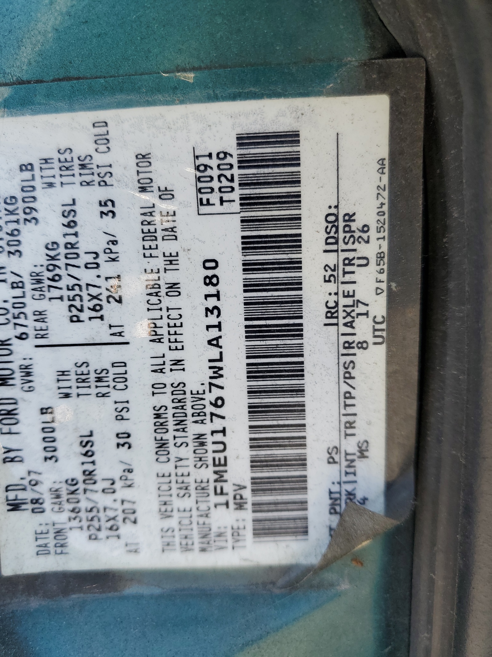 1FMEU1767WLA13180 1998 Ford Expedition