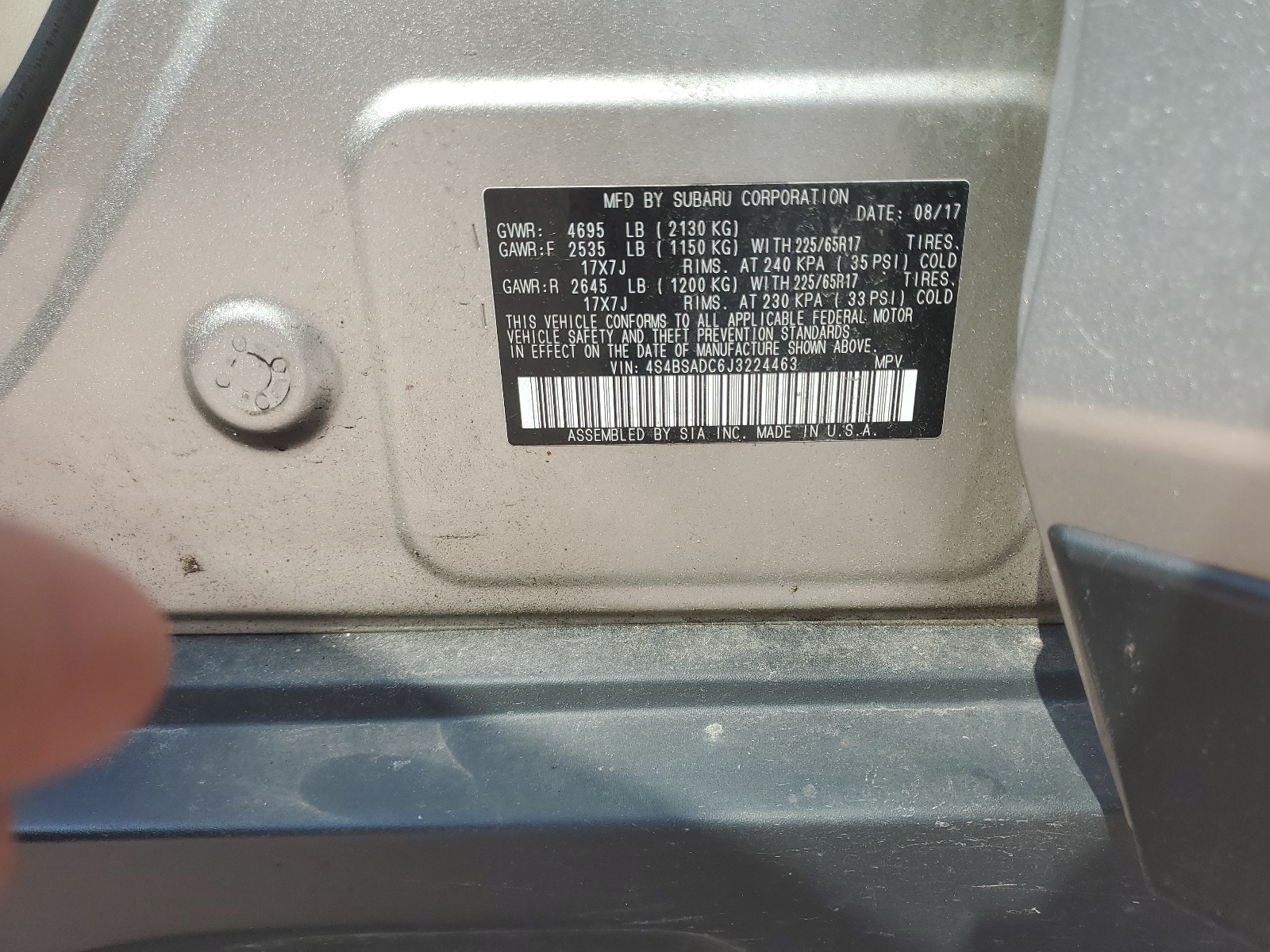 4S4BSADC6J3224463 2018 Subaru Outback 2.5I Premium