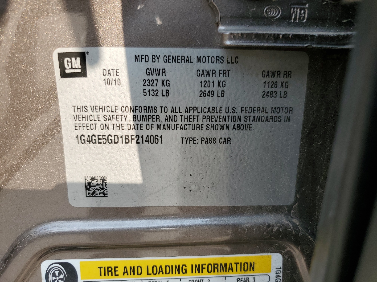 1G4GE5GD1BF214061 2011 Buick Lacrosse Cxs