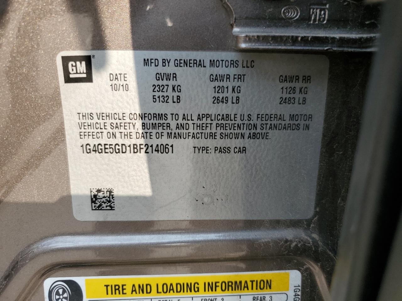 2011 Buick Lacrosse Cxs VIN: 1G4GE5GD1BF214061 Lot: 64598684