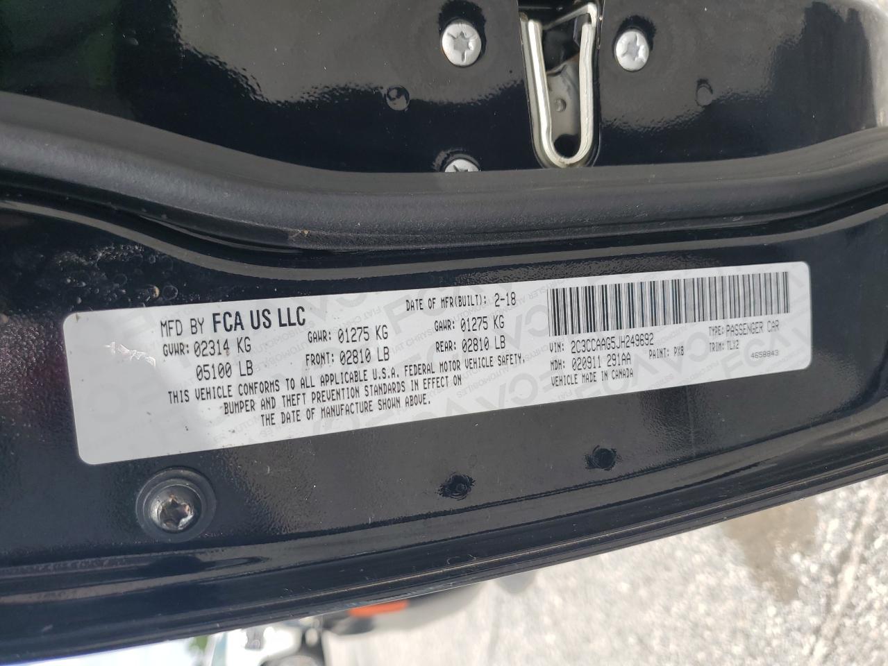 2018 Chrysler 300 Touring VIN: 2C3CCAAG5JH249692 Lot: 64645654