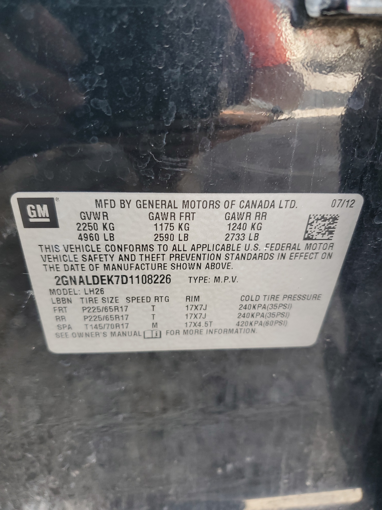 2GNALDEK7D1108226 2013 Chevrolet Equinox Lt