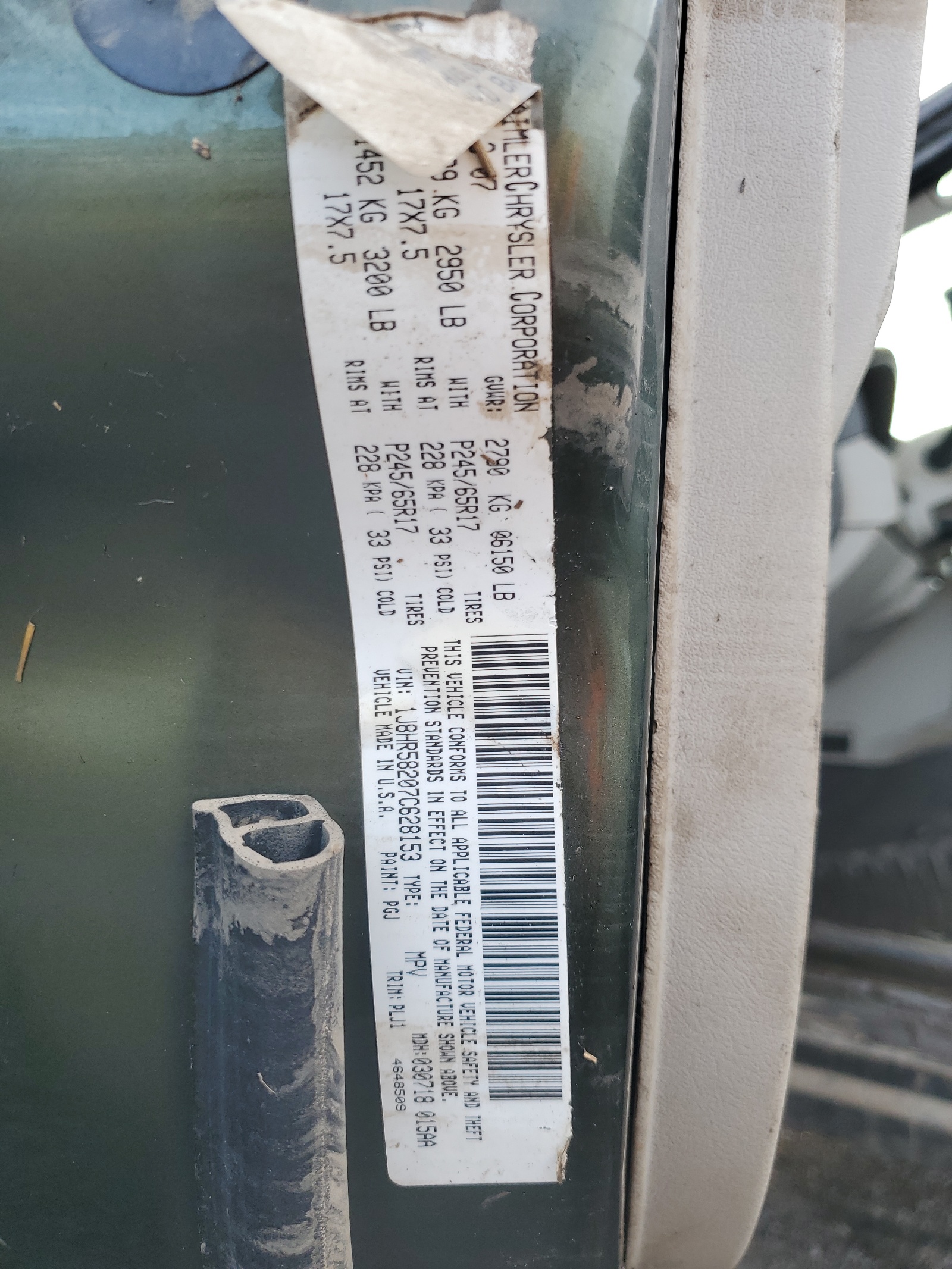 1J8HR58207C628153 2007 Jeep Grand Cherokee Limited