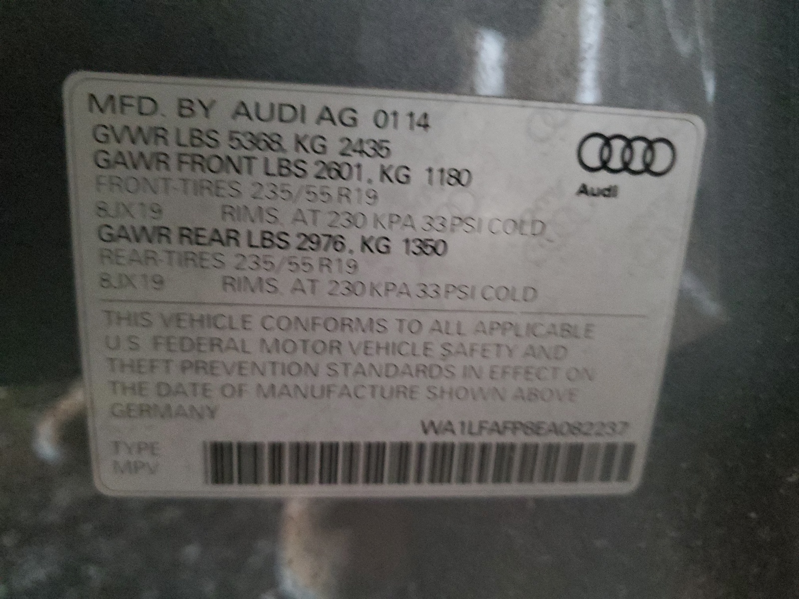 WA1LFAFP8EA082237 2014 Audi Q5 Premium Plus