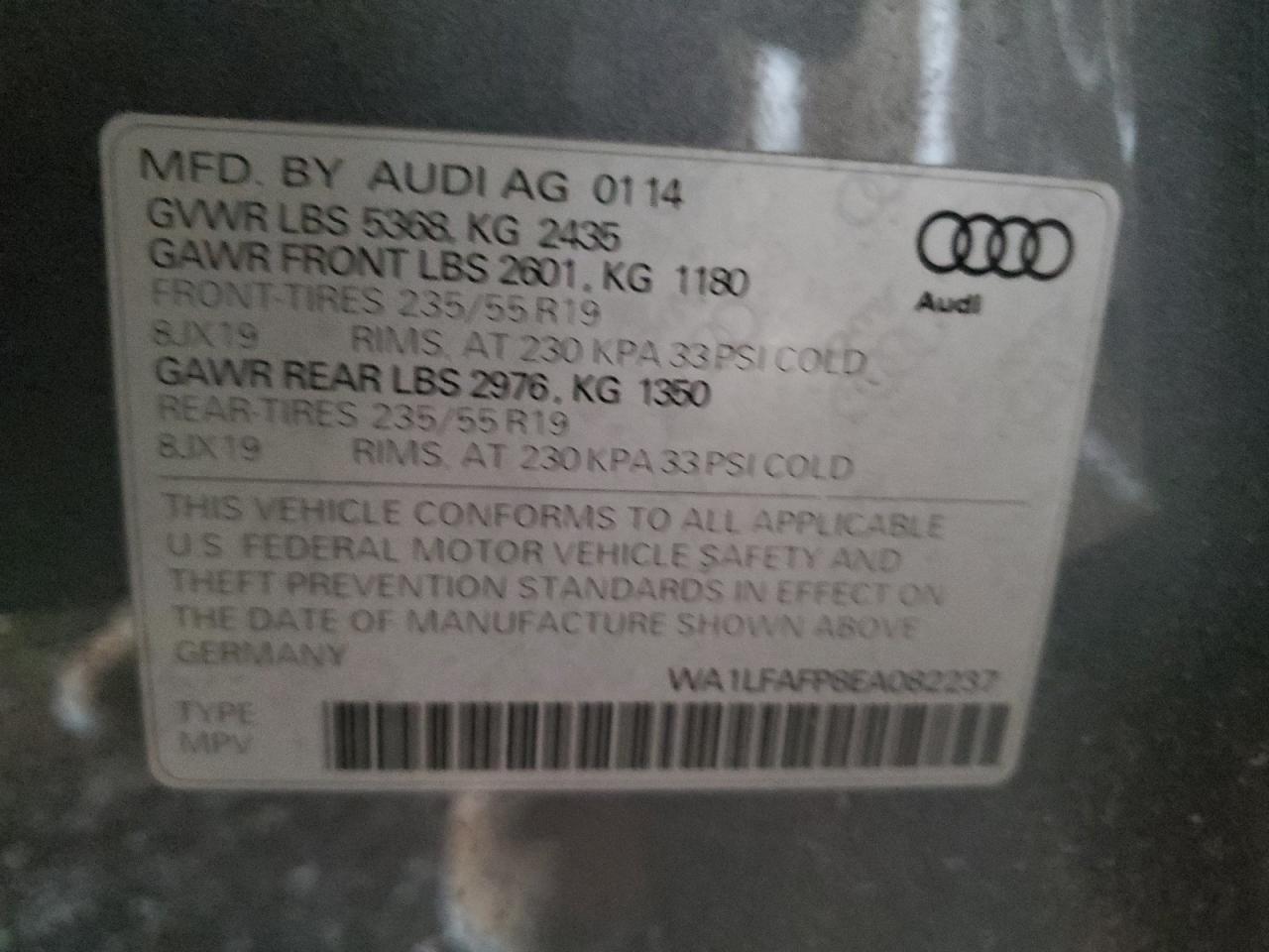 2014 Audi Q5 Premium Plus VIN: WA1LFAFP8EA082237 Lot: 63911934