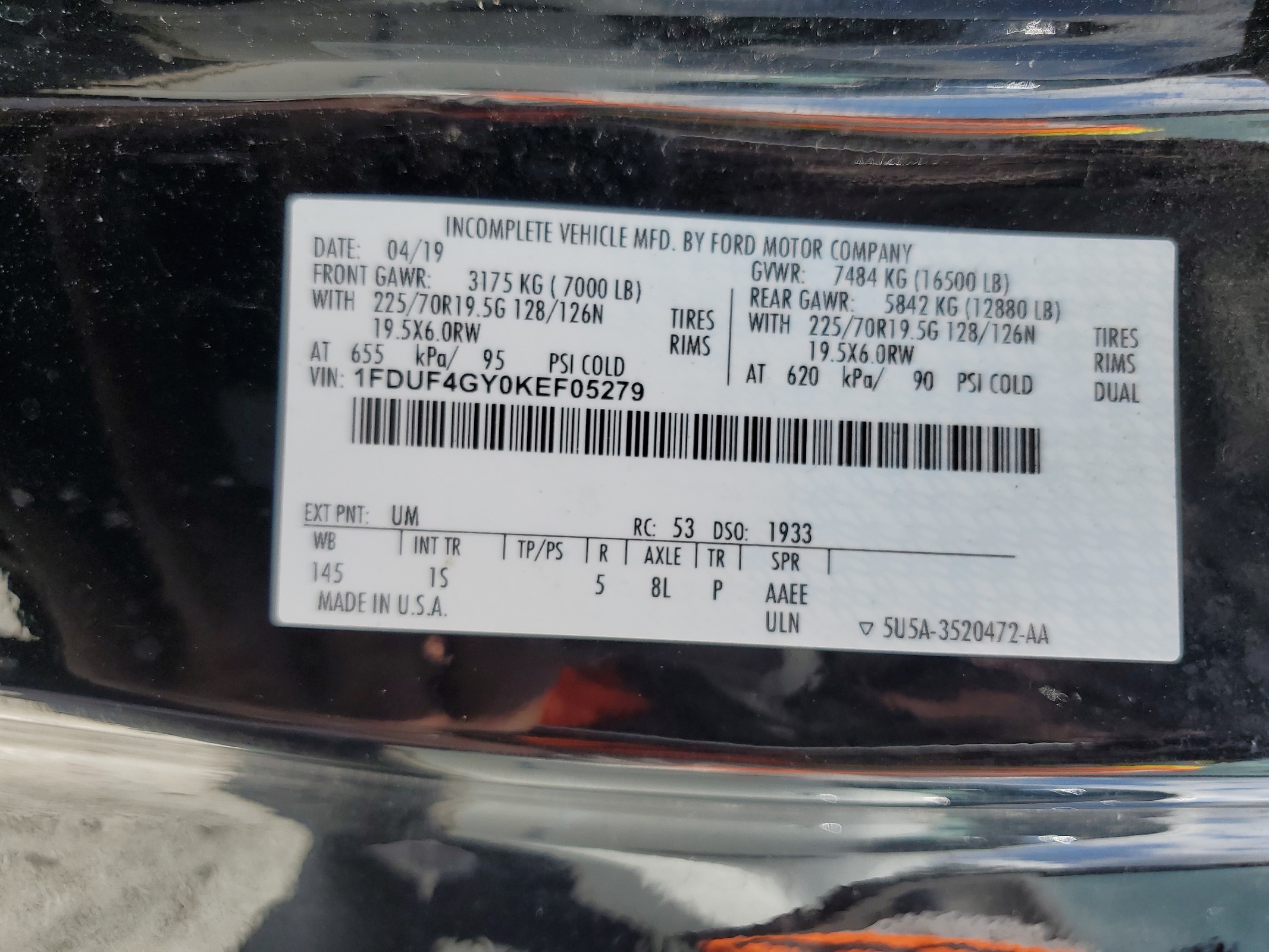 1FDUF4GY0KEF05279 2019 Ford F450 Super Duty