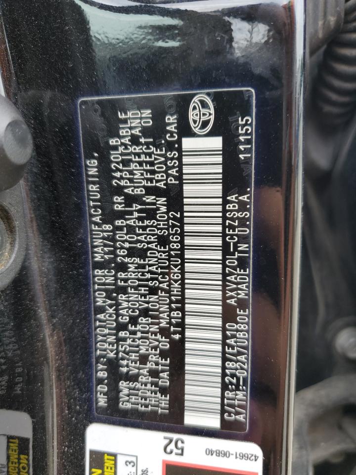 4T1B11HK6KU186572 2019 Toyota Camry L