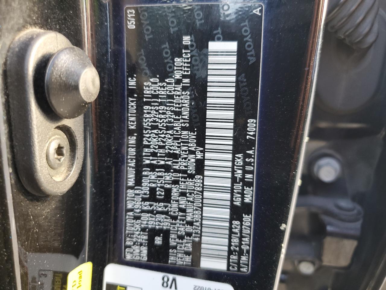 2013 Toyota Venza Le VIN: 4T3ZA3BB7DU078989 Lot: 61668074