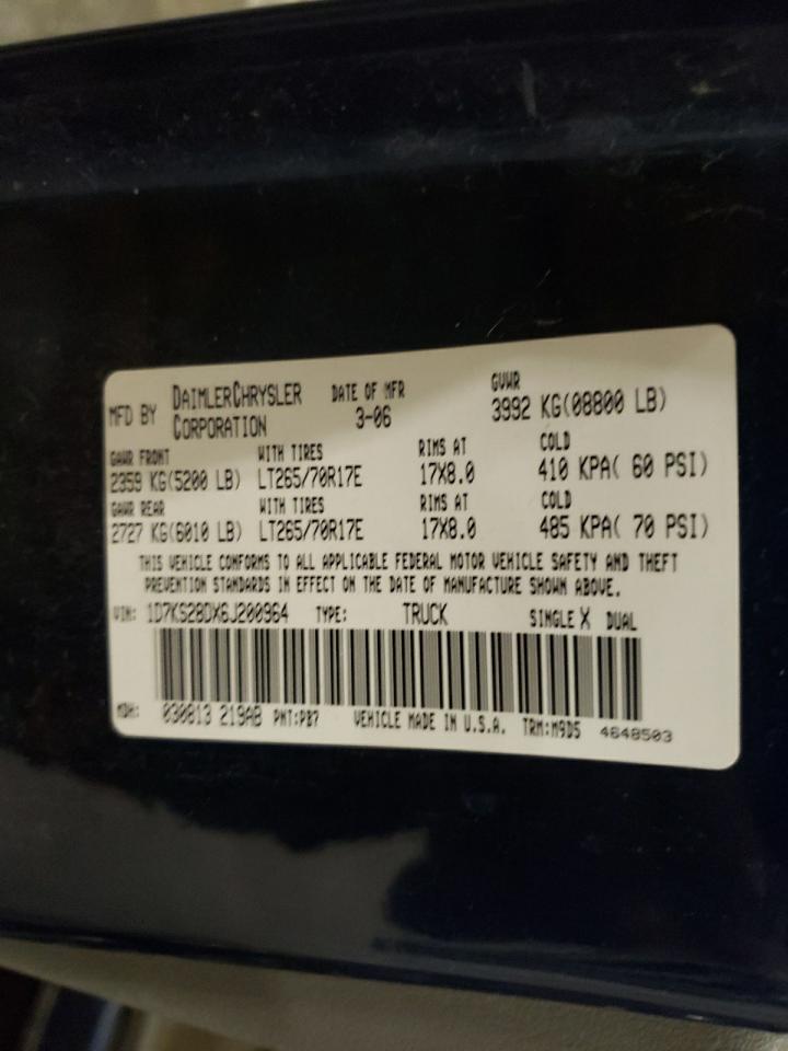 2006 Dodge Ram 2500 St VIN: 1D7KS28DX6J200964 Lot: 63127784