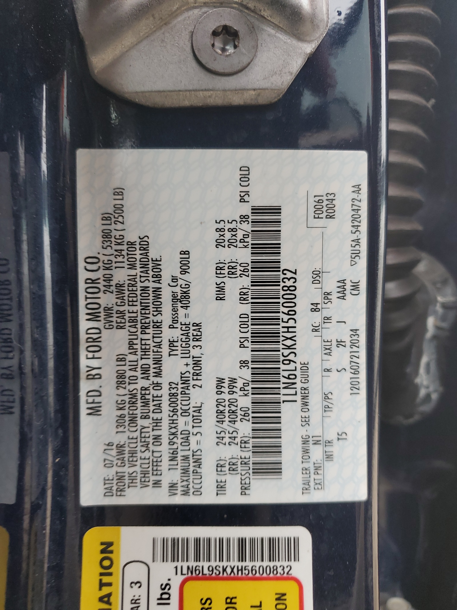 1LN6L9SKXH5600832 2017 Lincoln Continental Select