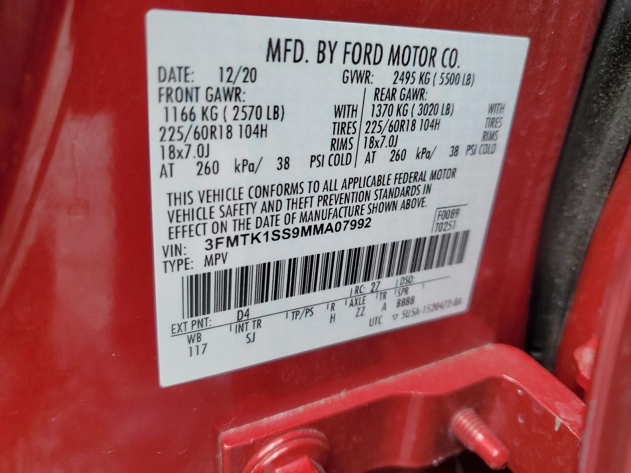 2021 Ford Mustang Mach-E Select VIN: 3FMTK1SS9MMA07992 Lot: 61891994