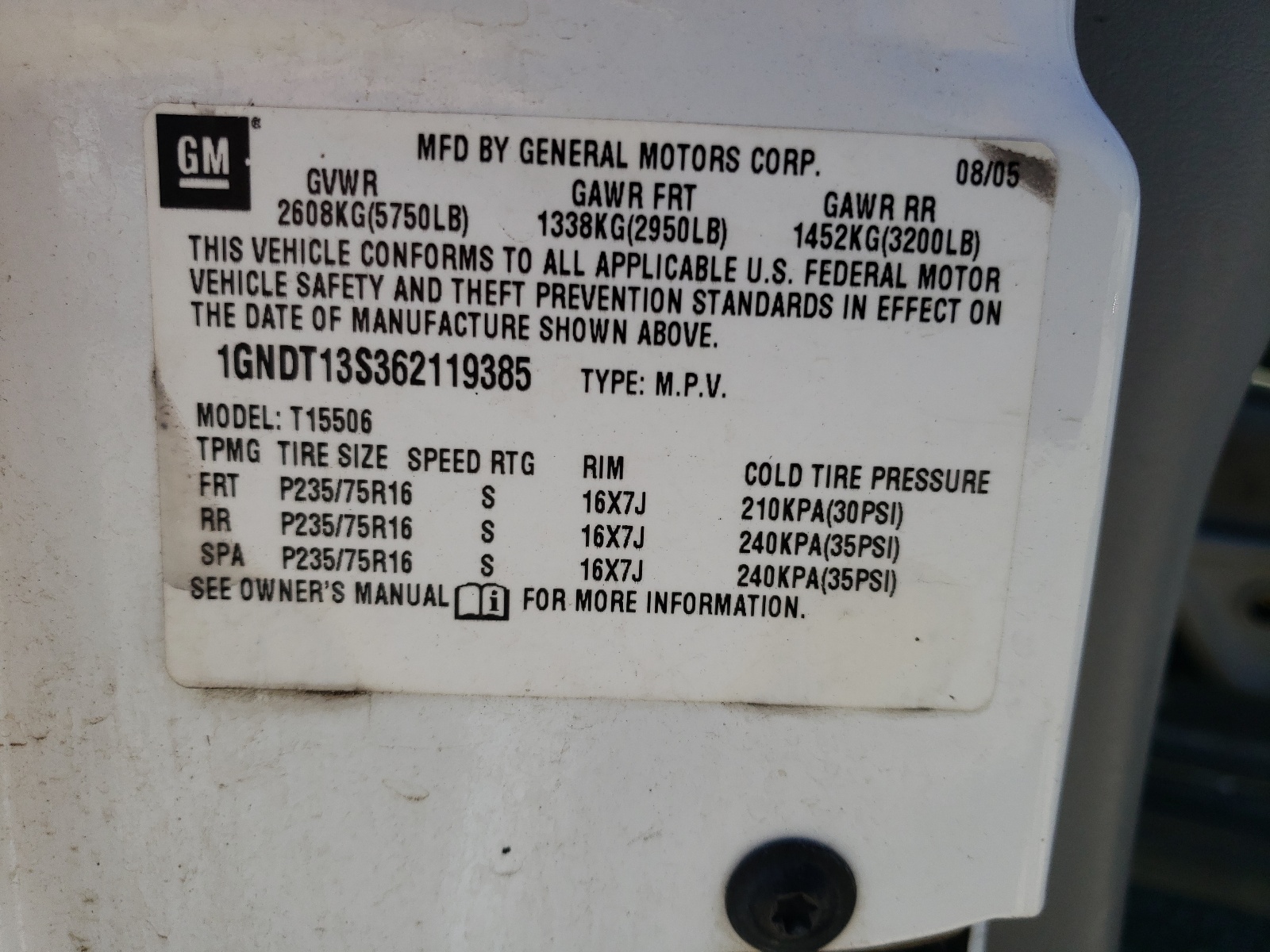 1GNDT13S362119385 2006 Chevrolet Trailblazer Ls