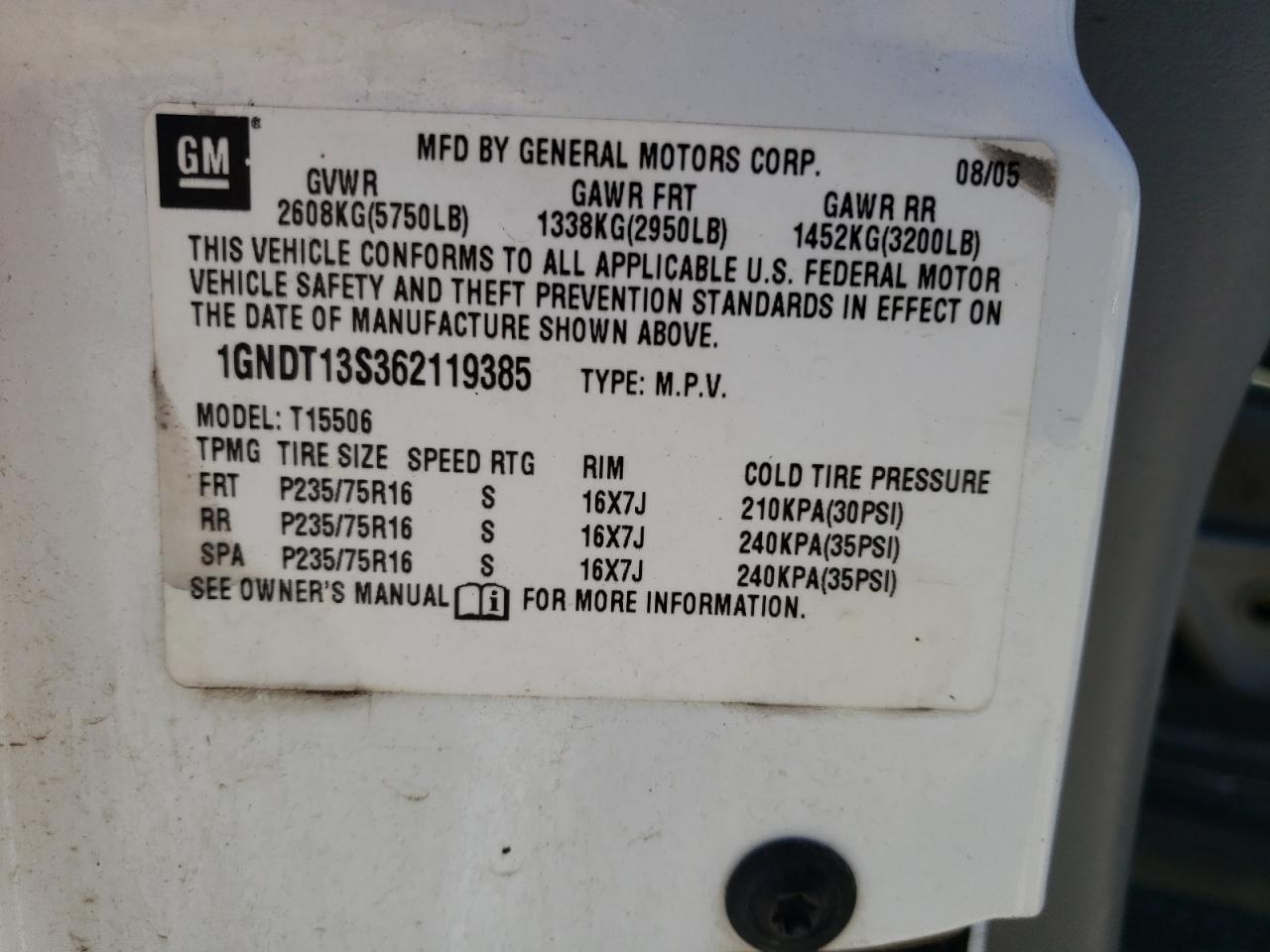 2006 Chevrolet Trailblazer Ls VIN: 1GNDT13S362119385 Lot: 63476864