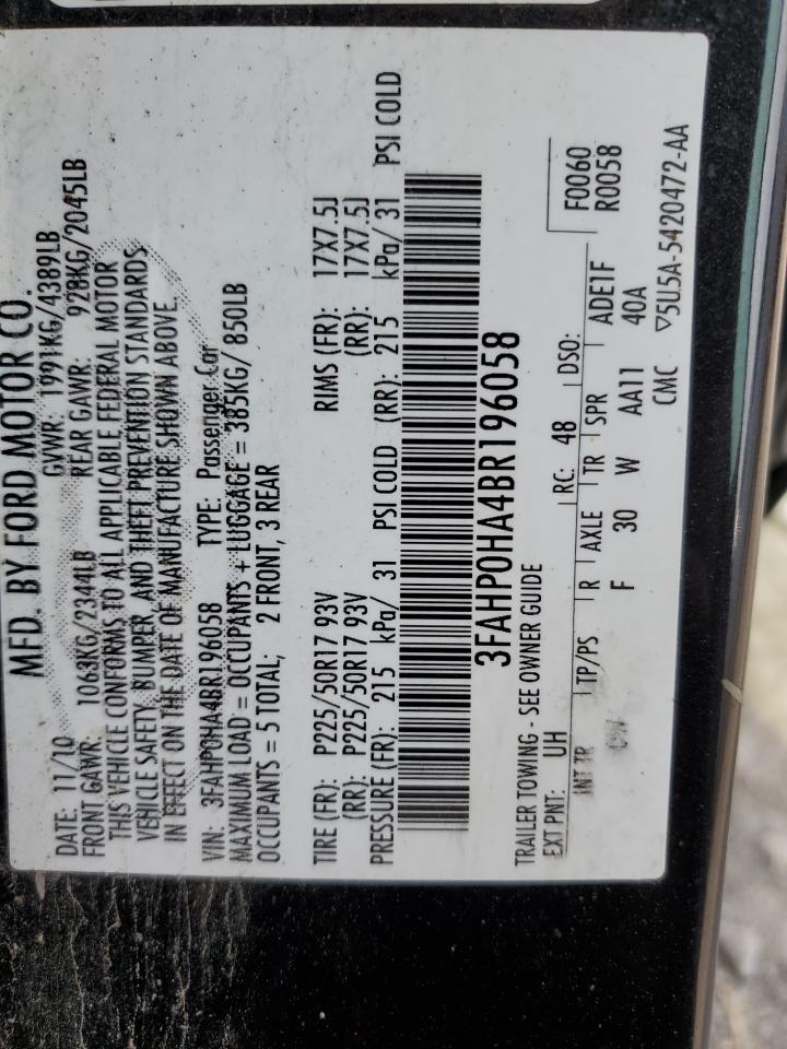 2011 Ford Fusion Se VIN: 3FAHP0HA4BR196058 Lot: 63768744