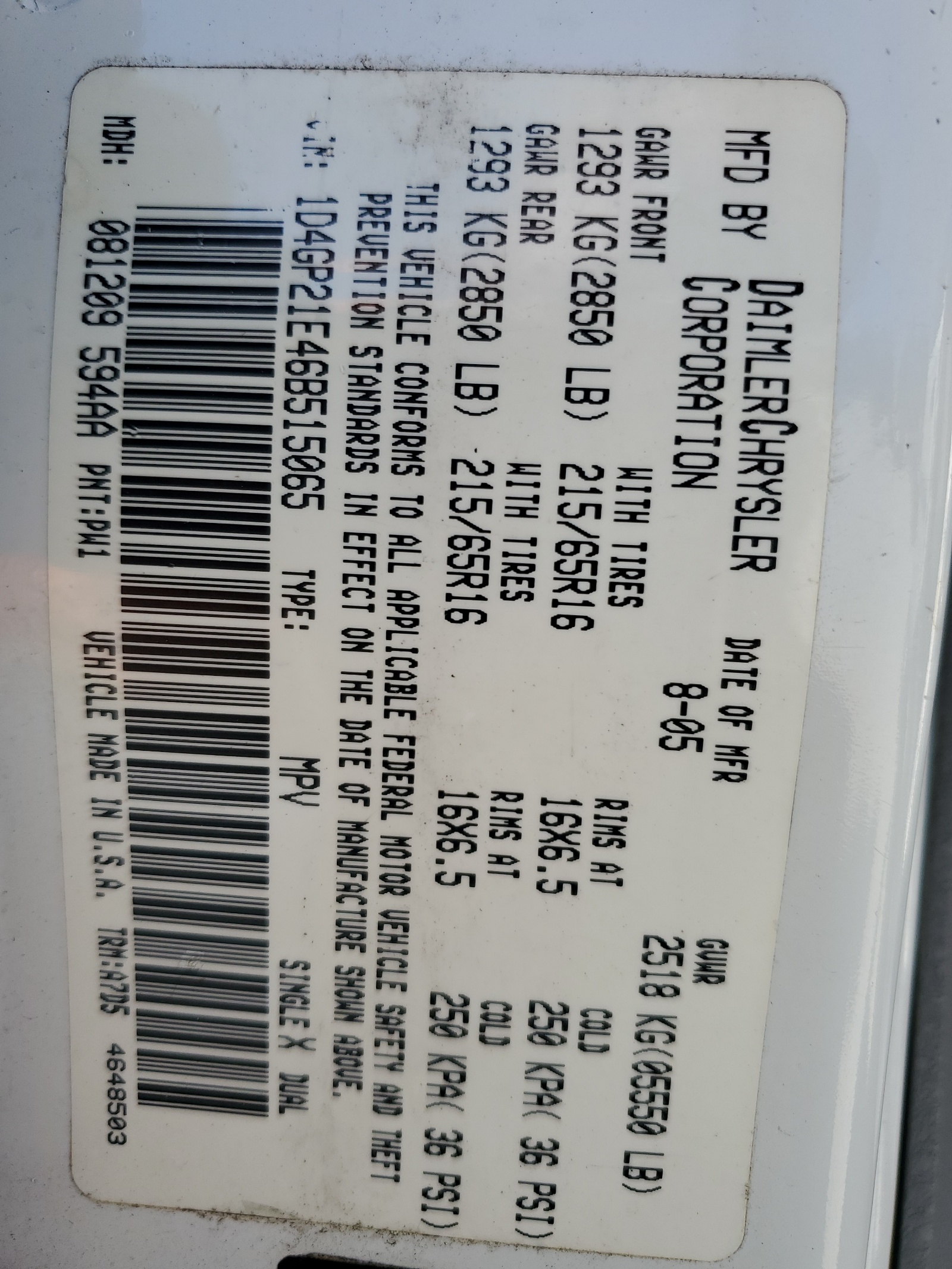 1D4GP21E46B515065 2006 Dodge Caravan C/V