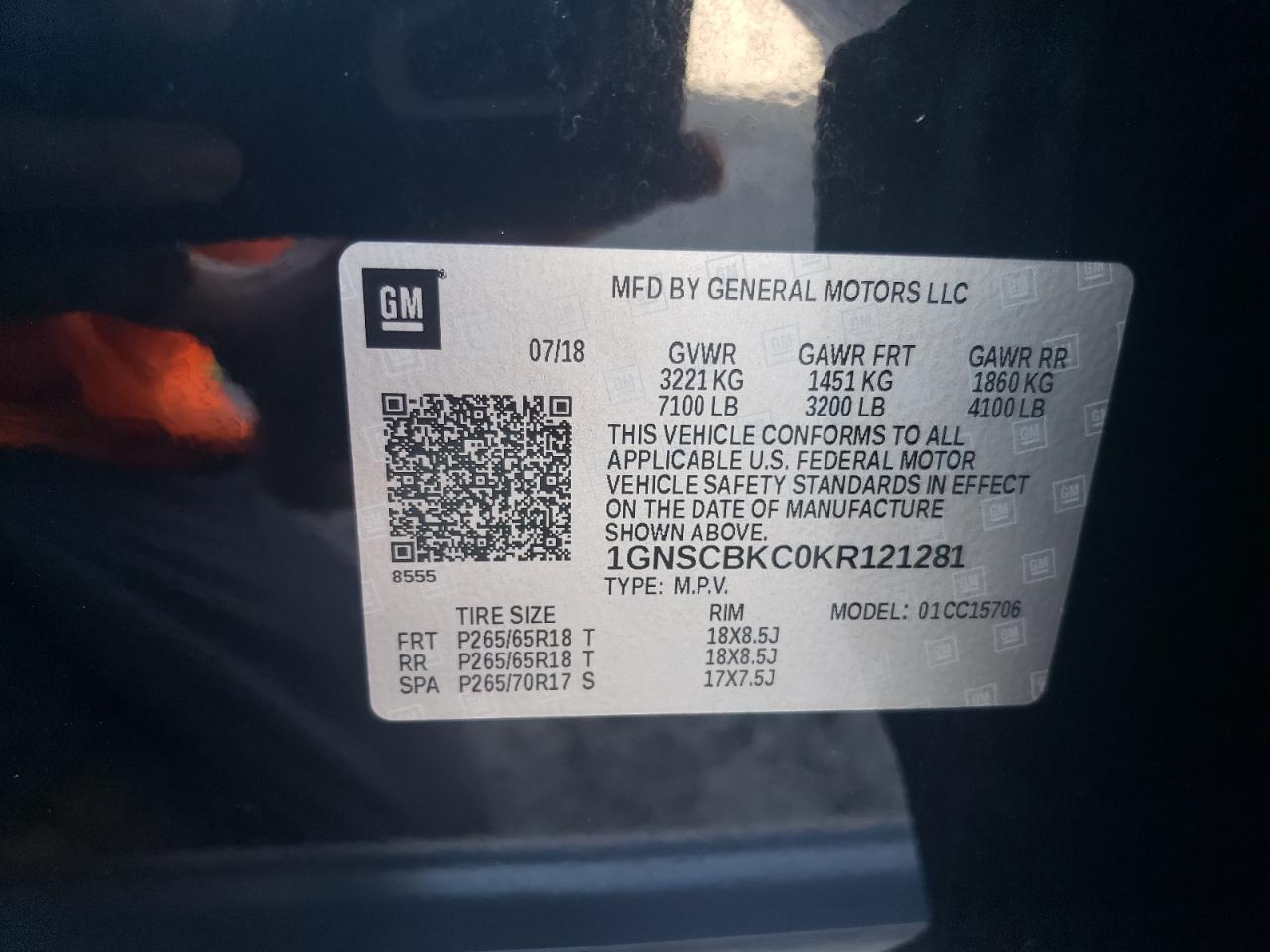 2019 Chevrolet Tahoe C1500 Lt VIN: 1GNSCBKC0KR121281 Lot: 63489724