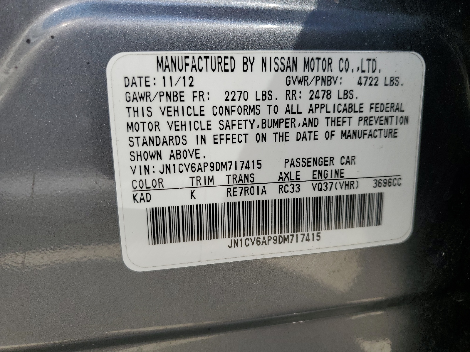 JN1CV6AP9DM717415 2013 Infiniti G37 Base