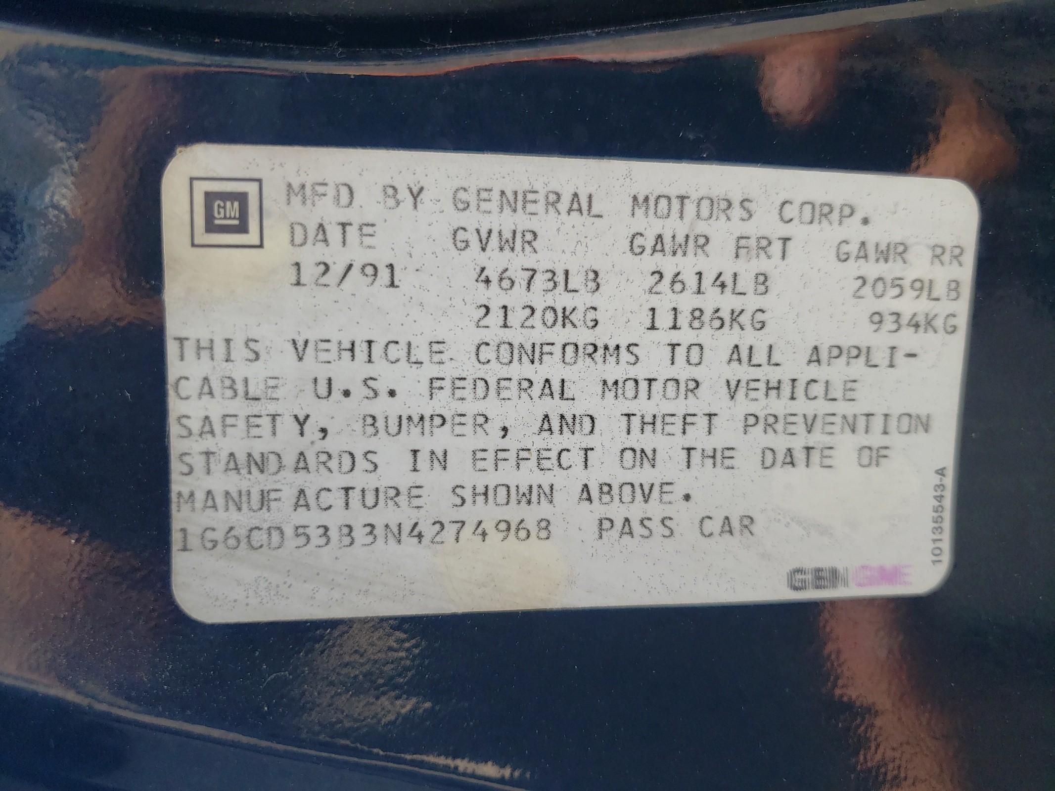 1G6CD53B3N4274968 1992 Cadillac Deville