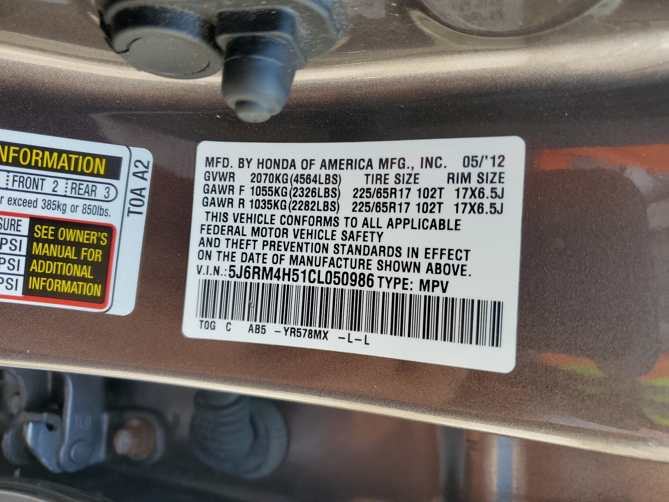 5J6RM4H51CL050986 2012 Honda Cr-V Ex