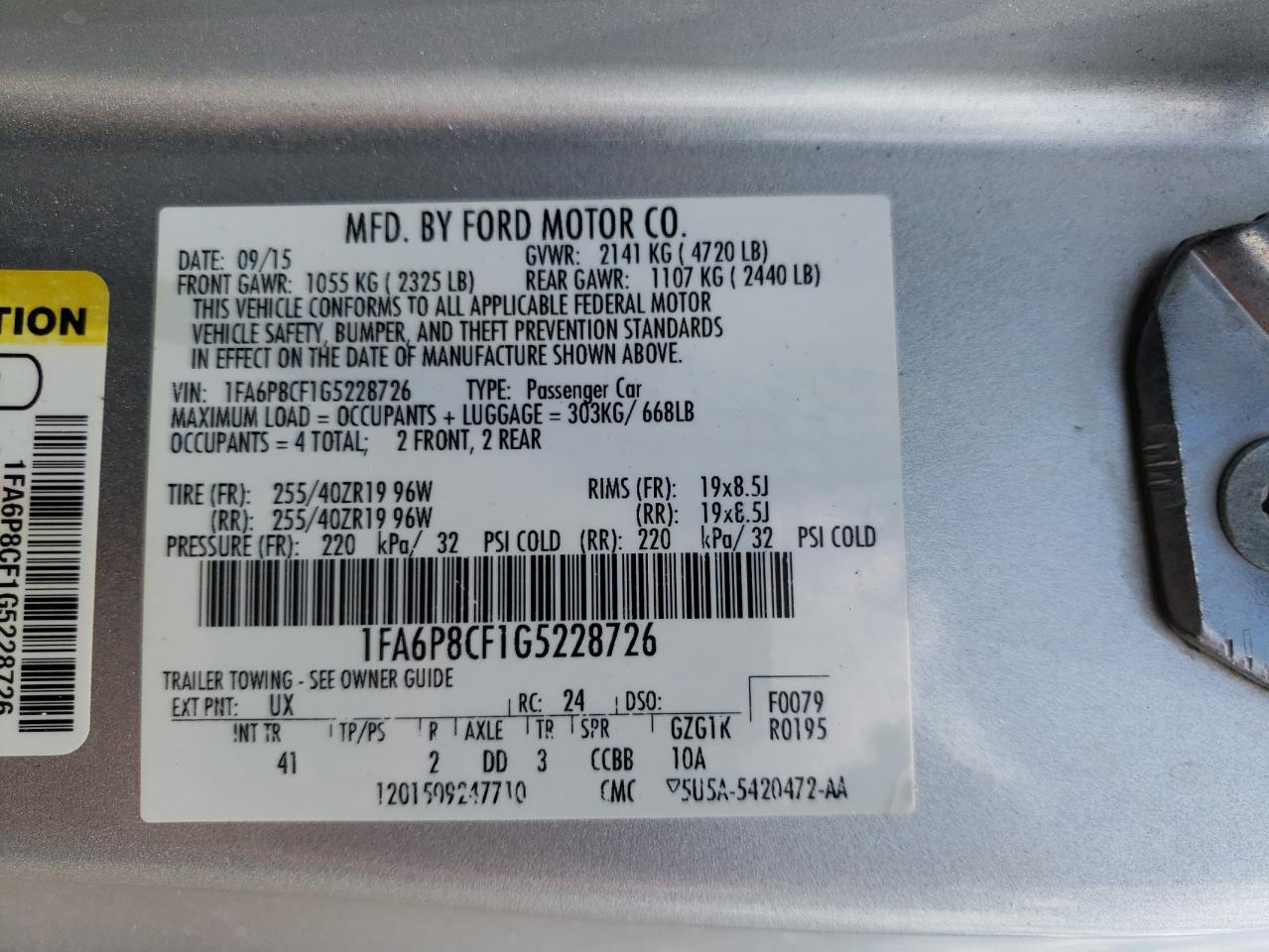 2016 Ford Mustang Gt VIN: 1FA6P8CF1G5228726 Lot: 62695914