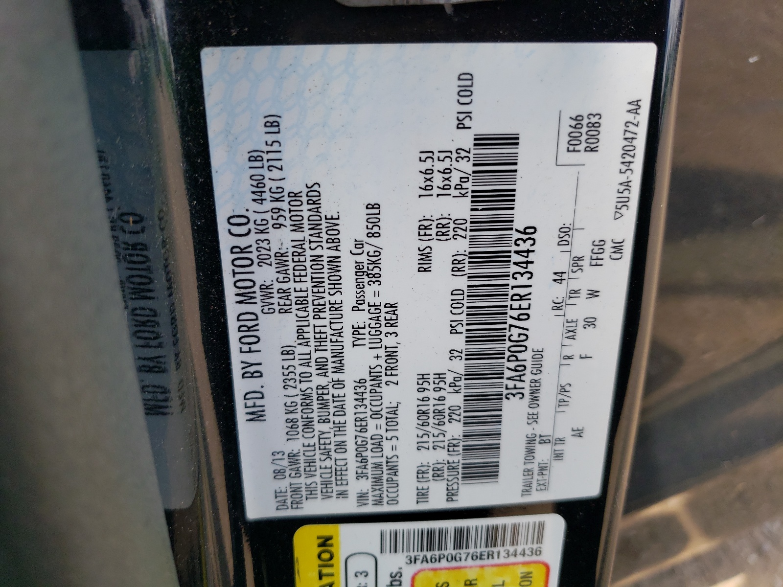 3FA6P0G76ER134436 2014 Ford Fusion S