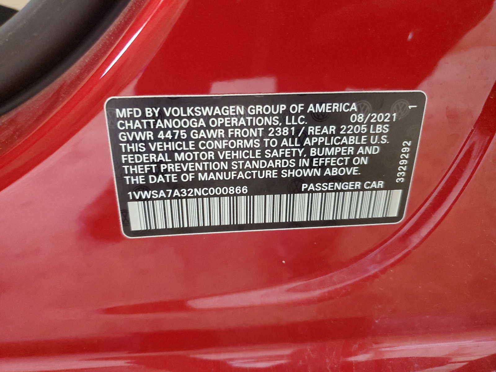 1VWSA7A32NC000866 2022 Volkswagen Passat Se