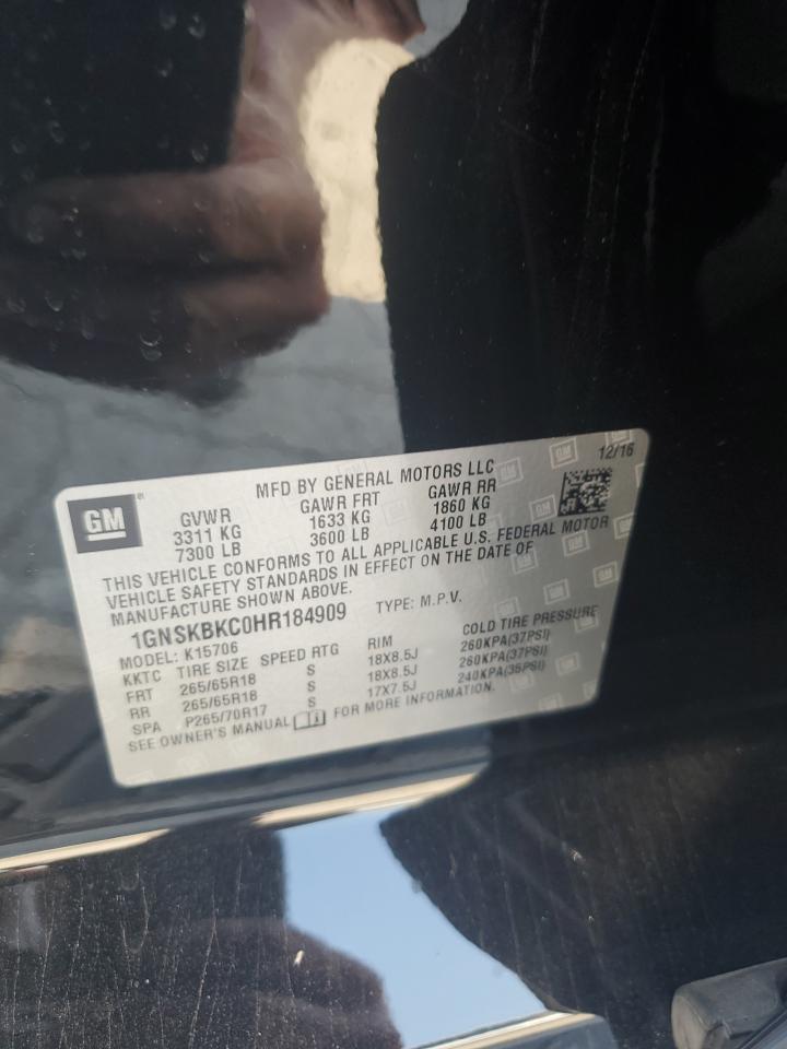 2017 Chevrolet Tahoe K1500 Lt VIN: 1GNSKBKC0HR184909 Lot: 61563814