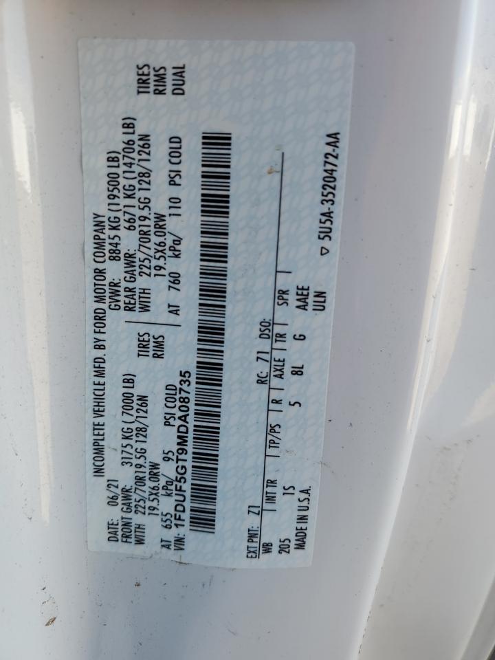 2021 Ford F550 Super Duty VIN: 1FDUF5GT9MDA08735 Lot: 62098484