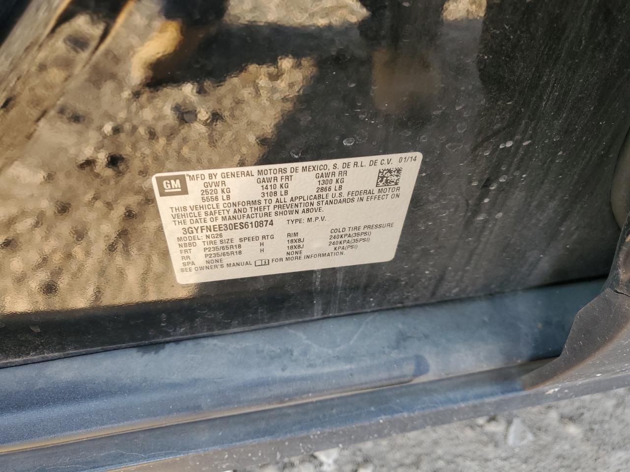 2014 Cadillac Srx Luxury Collection VIN: 3GYFNEE30ES610874 Lot: 63240284