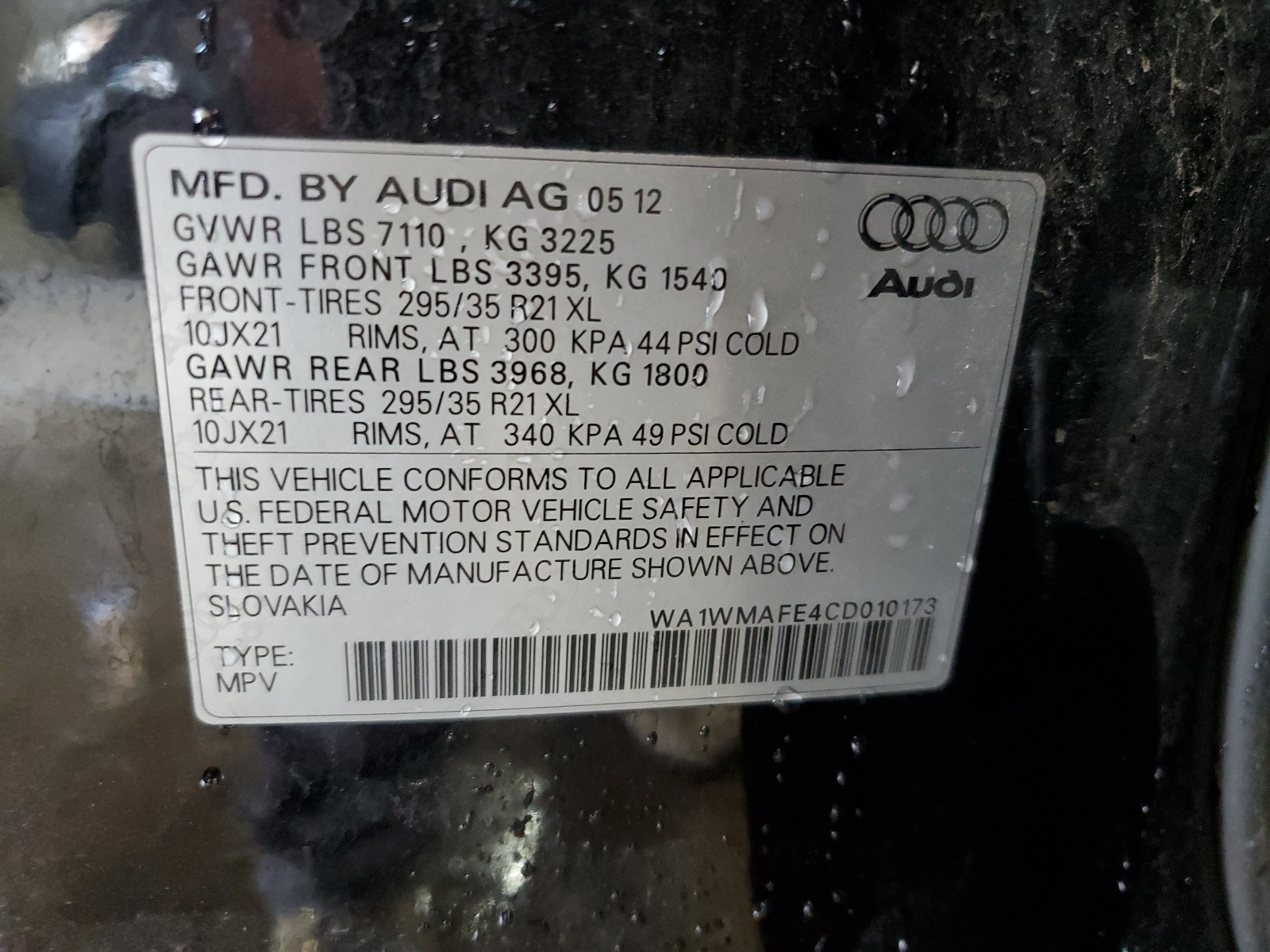 WA1WMAFE4CD010173 2012 Audi Q7 Prestige