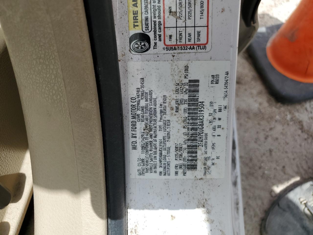 2010 Ford Fusion Sel VIN: 3FAHP0JG8AR319504 Lot: 65720744