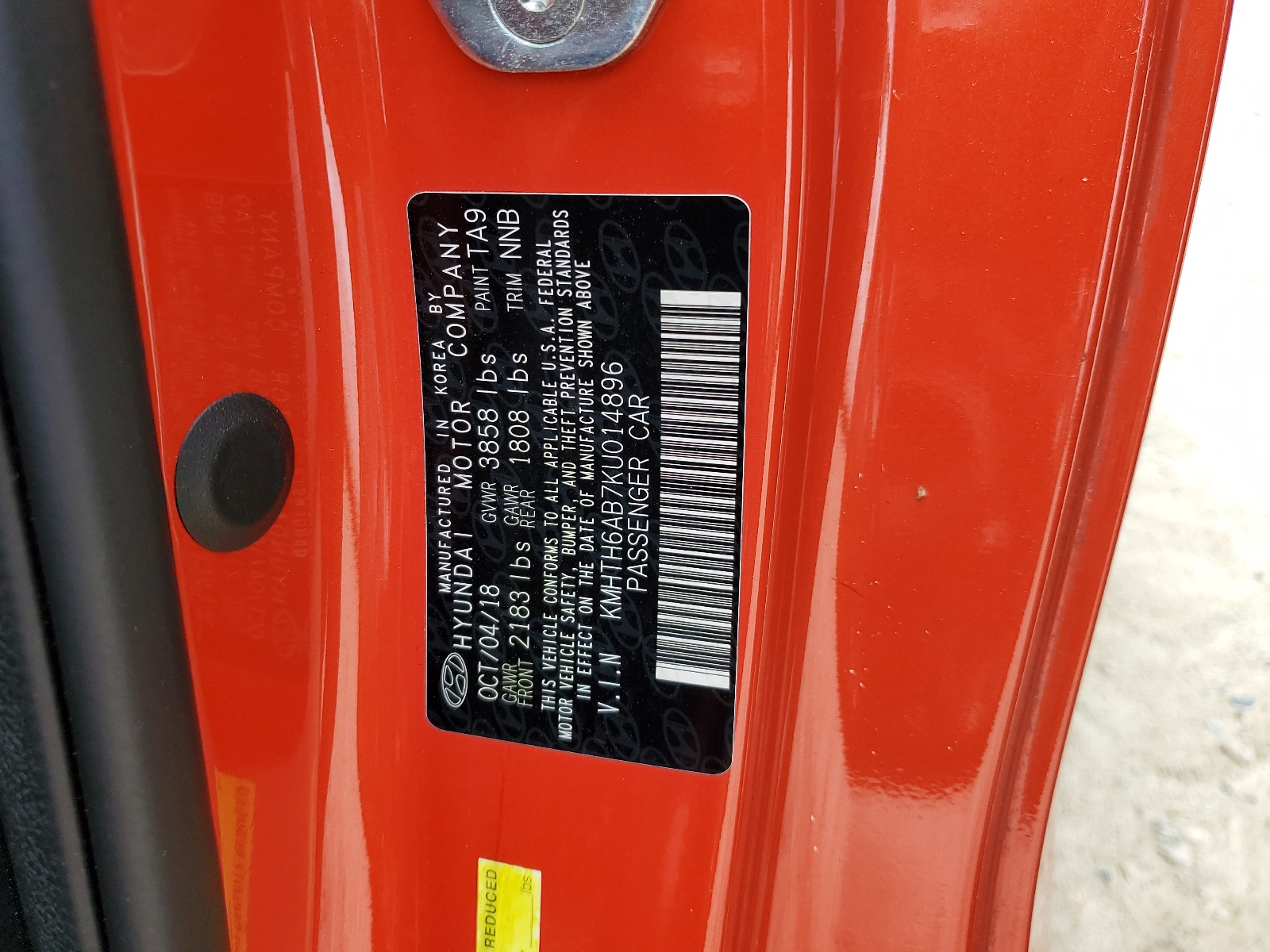 KMHTH6AB7KU014896 2019 Hyundai Veloster Turbo