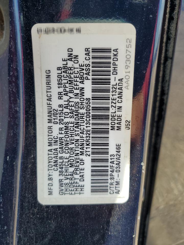 2003 Toyota Corolla Matrix Xr VIN: 2T1KR32E13C000558 Lot: 65346034