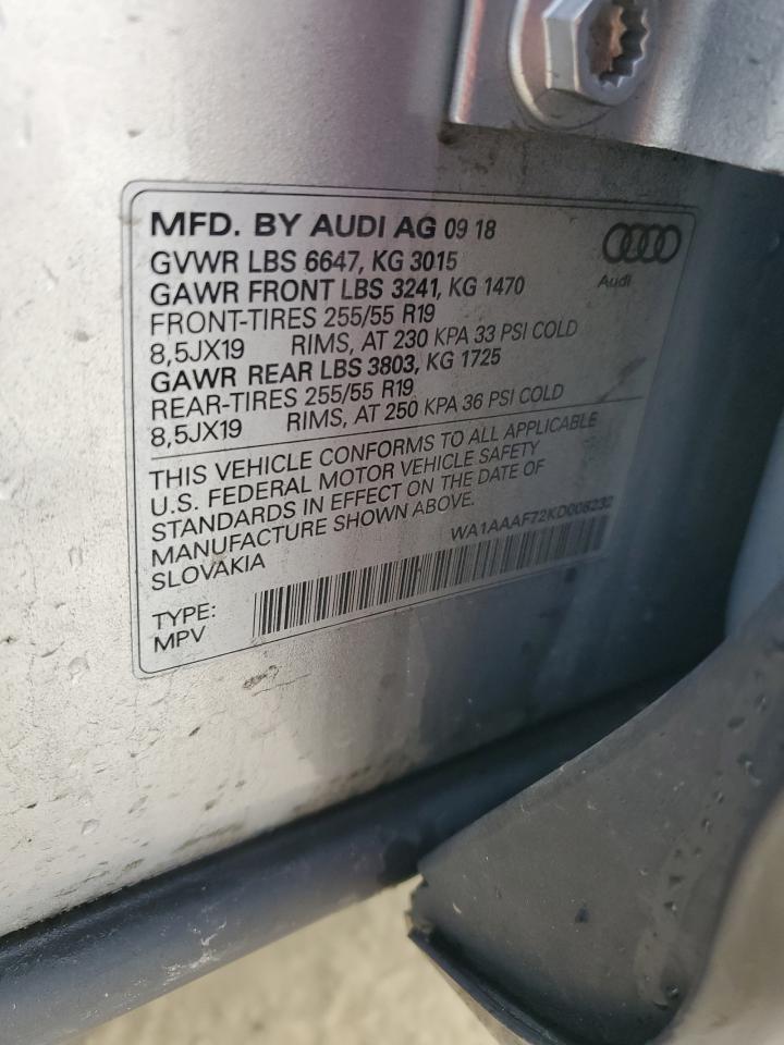 2019 Audi Q7 Premium VIN: WA1AAAF72KD008232 Lot: 64401494