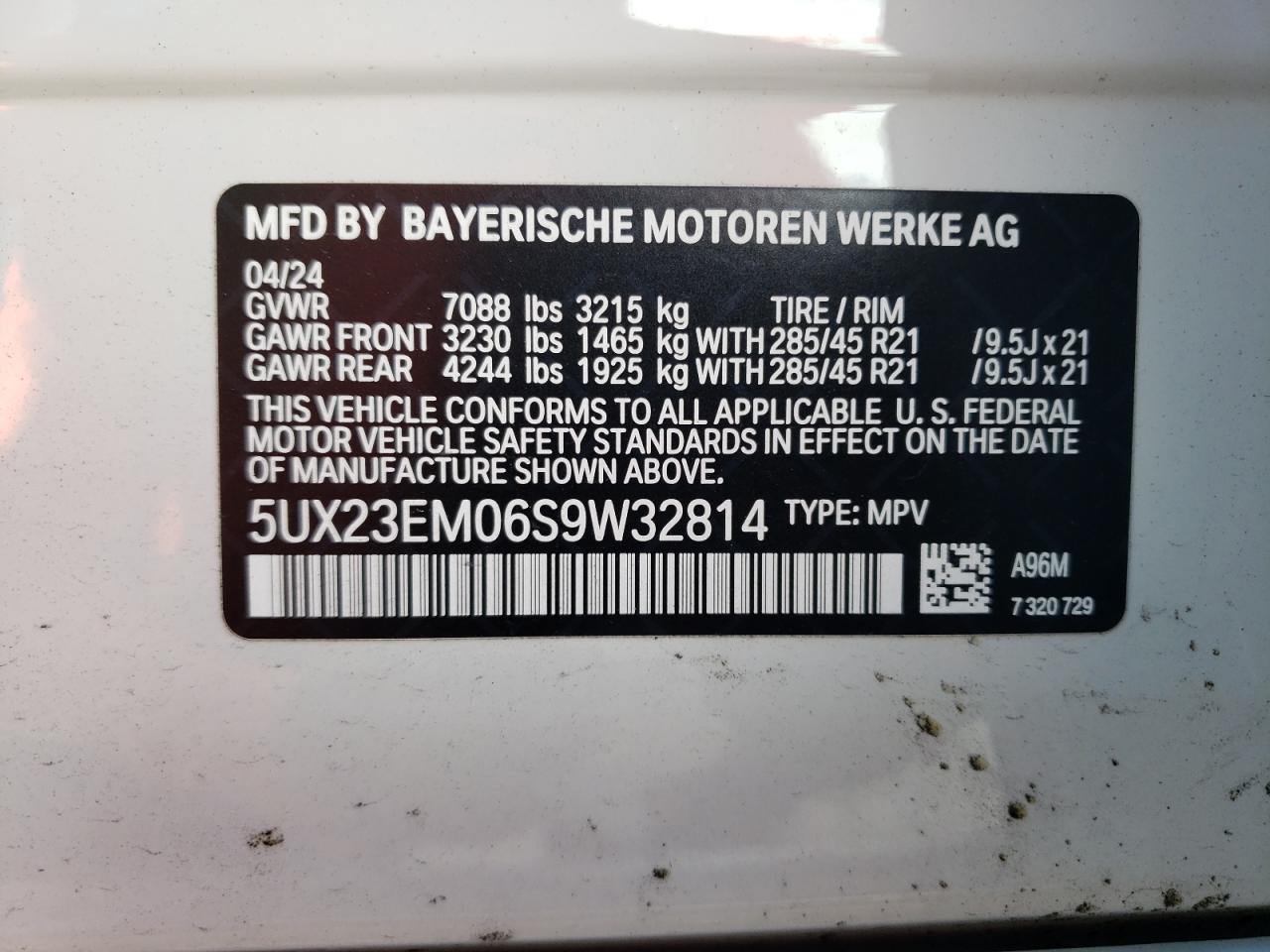 2025 BMW X7 xDrive40I VIN: 5UX23EM06S9W32814 Lot: 63504904